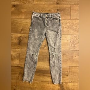 Gap distressed grey stretch high rise ankle jegging in size 14